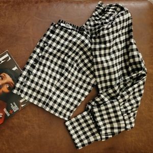 BarIII Crop Gingham Bodice Puff Sleeve Top